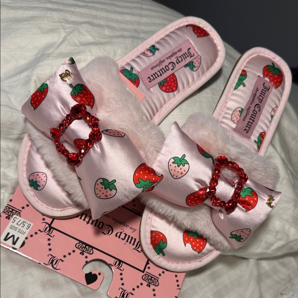 Juicy Couture Pink Strawberry Slippers with Red Accents